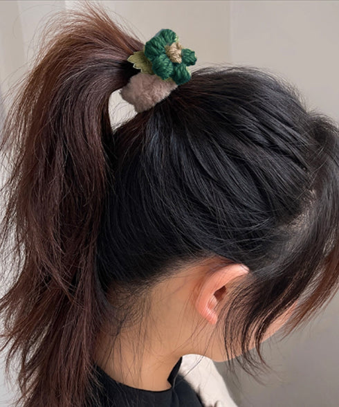 花モチーフ ヘアゴム レディース 秋冬 大人かわいい ニットフラワー付き ヘアアクセサリー おしゃれ まとめ髪 簡単 ヘアアレンジ 韓国風 髪飾り プチプラ女性 88CXH-105